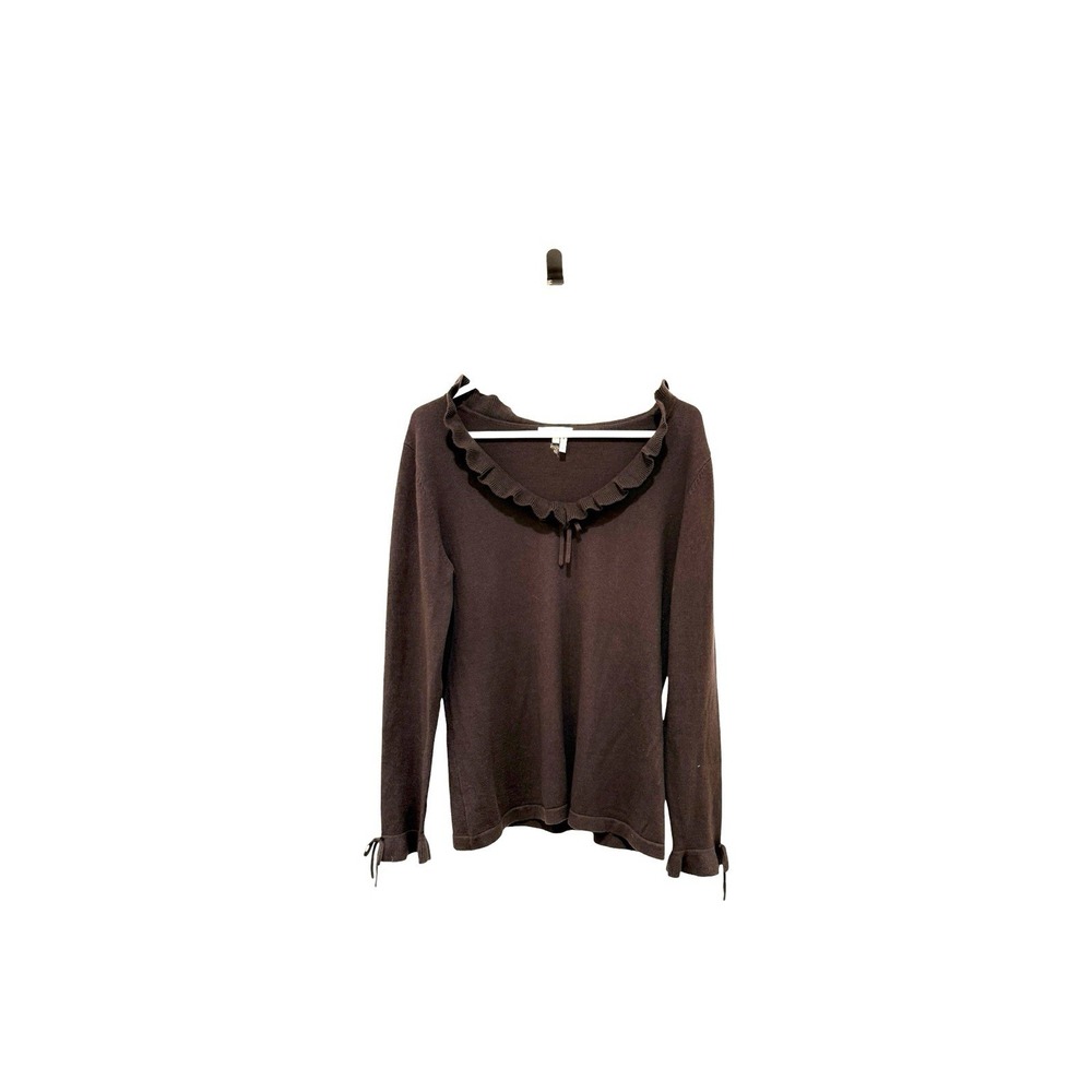 Tyler Boe Ruffle Neck Sweater Espresso L Soft Academia Office Siren